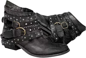 Hbeylia Vintage Combat Boots For Women Goth Vintage Rivet Metal Buckle Leather Round Toe Chunky Low Heels Ankle Booties Retro Gothic Studded Riding Short Boots Winter Fall Dress Shoes Halloween Decor