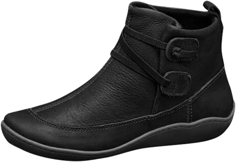 Hbeylia waterproof ankle booties for women men fashion casual leather round toe low heels winter snow boots comfortable non skid slip on flats fashion sneakers mid calf work combat short boots