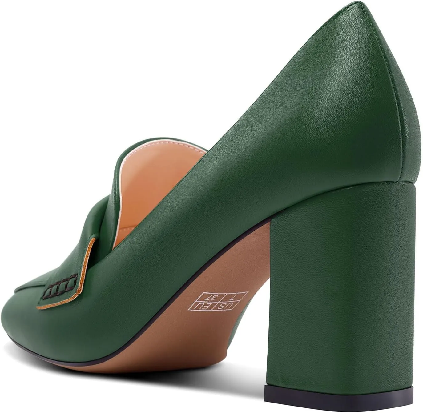 HDEUOLM Womens Chunky Block Mid Heel Square Toe Pumps Slip-on Loafers Shoes Office Basic Classic 3.2 Inches Shoes
