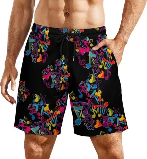 Heart Music Notes Musician Music Men's Swim Trunks Quick Dry Board Shorts Swimwear Beach Shorts with Compression Liner