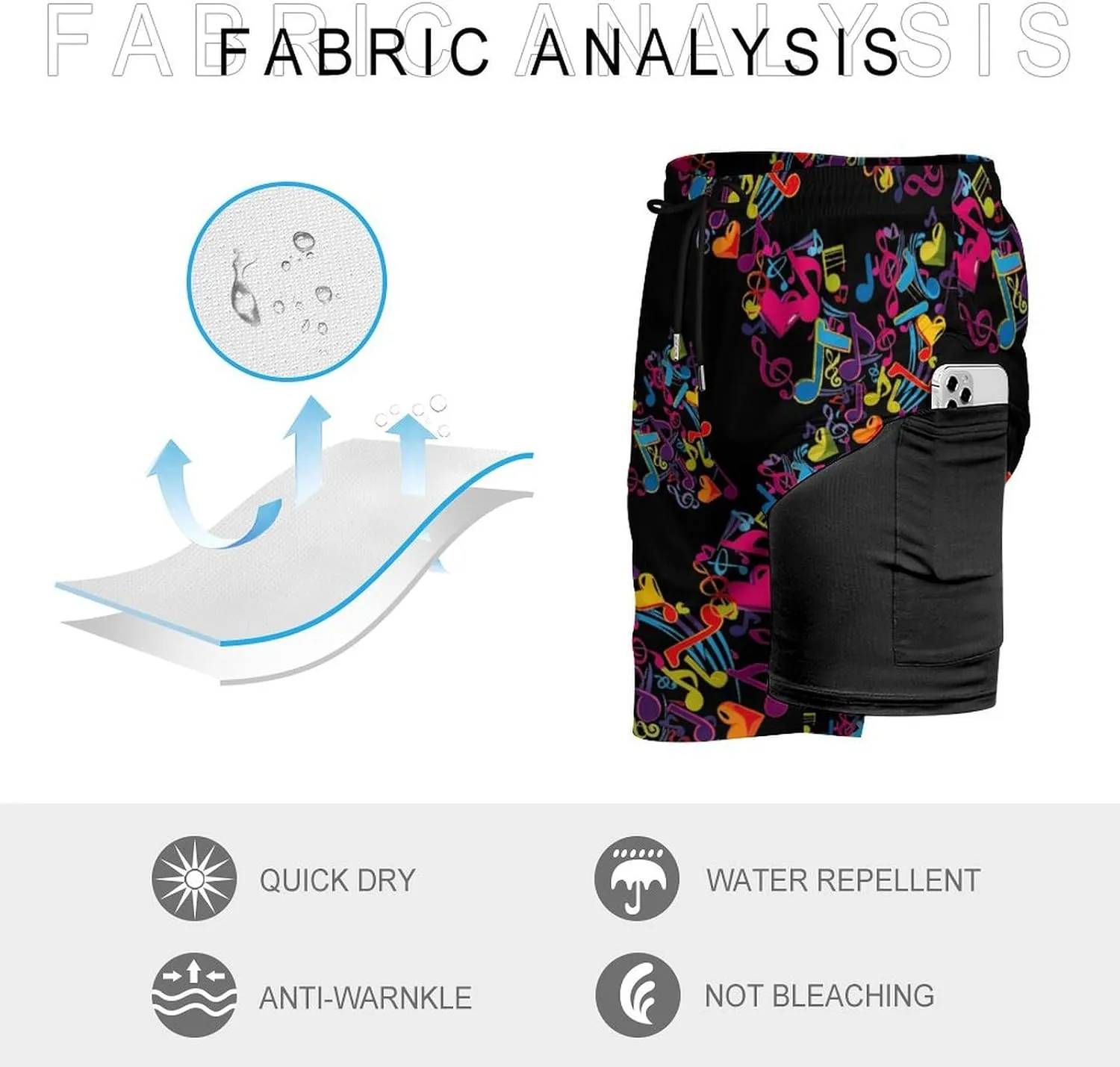 Heart Music Notes Musician Music Men's Swim Trunks Quick Dry Board Shorts Swimwear Beach Shorts with Compression Liner