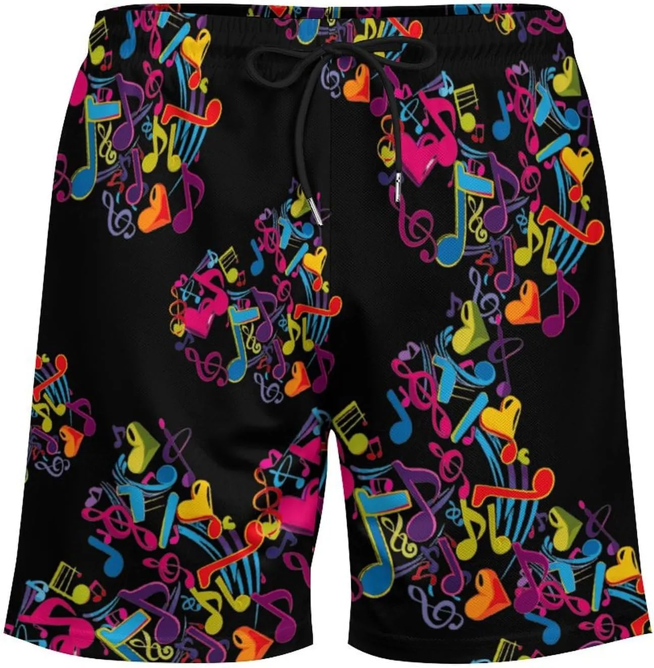 Heart Music Notes Musician Music Men's Swim Trunks Quick Dry Board Shorts Swimwear Beach Shorts with Compression Liner