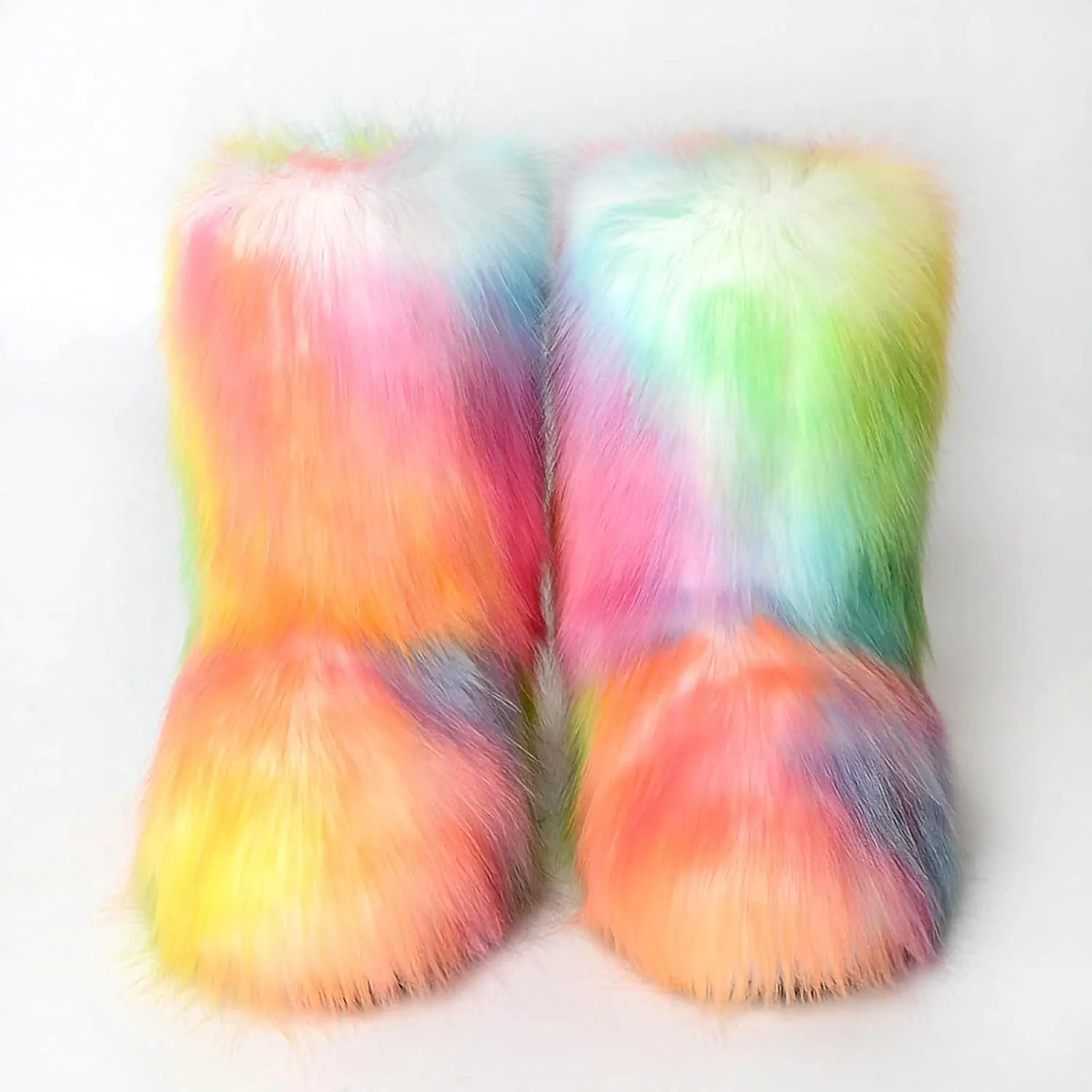 HINDOLA Womens Faux Fur Boots Winter Comfy Plush Warm Snow Boots Fuzzy Fluffy Furry Round Toe Suede Boots Comfortable Winter Ankle Booties Anti Slip Outdoor Indoor Flat Shoes
