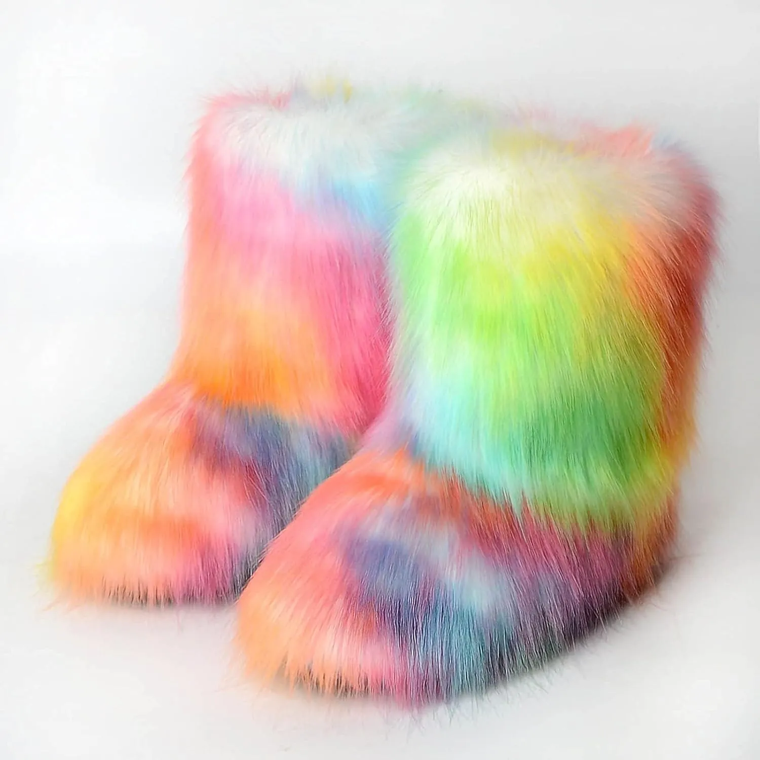 HINDOLA Womens Faux Fur Boots Winter Comfy Plush Warm Snow Boots Fuzzy Fluffy Furry Round Toe Suede Boots Comfortable Winter Ankle Booties Anti Slip Outdoor Indoor Flat Shoes