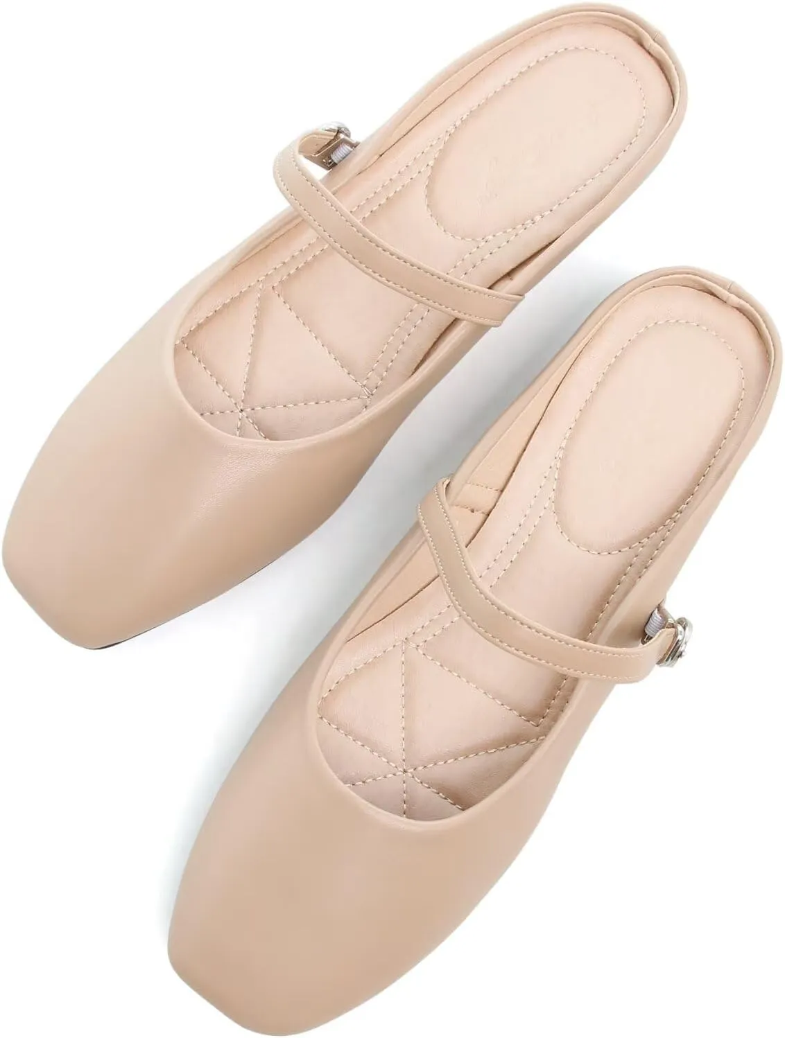 HuangTaiJi Qing Women's Closed Square Toe Backless Low Heeled Mule Slippers Casual Loafers Slip on Flat Shoes