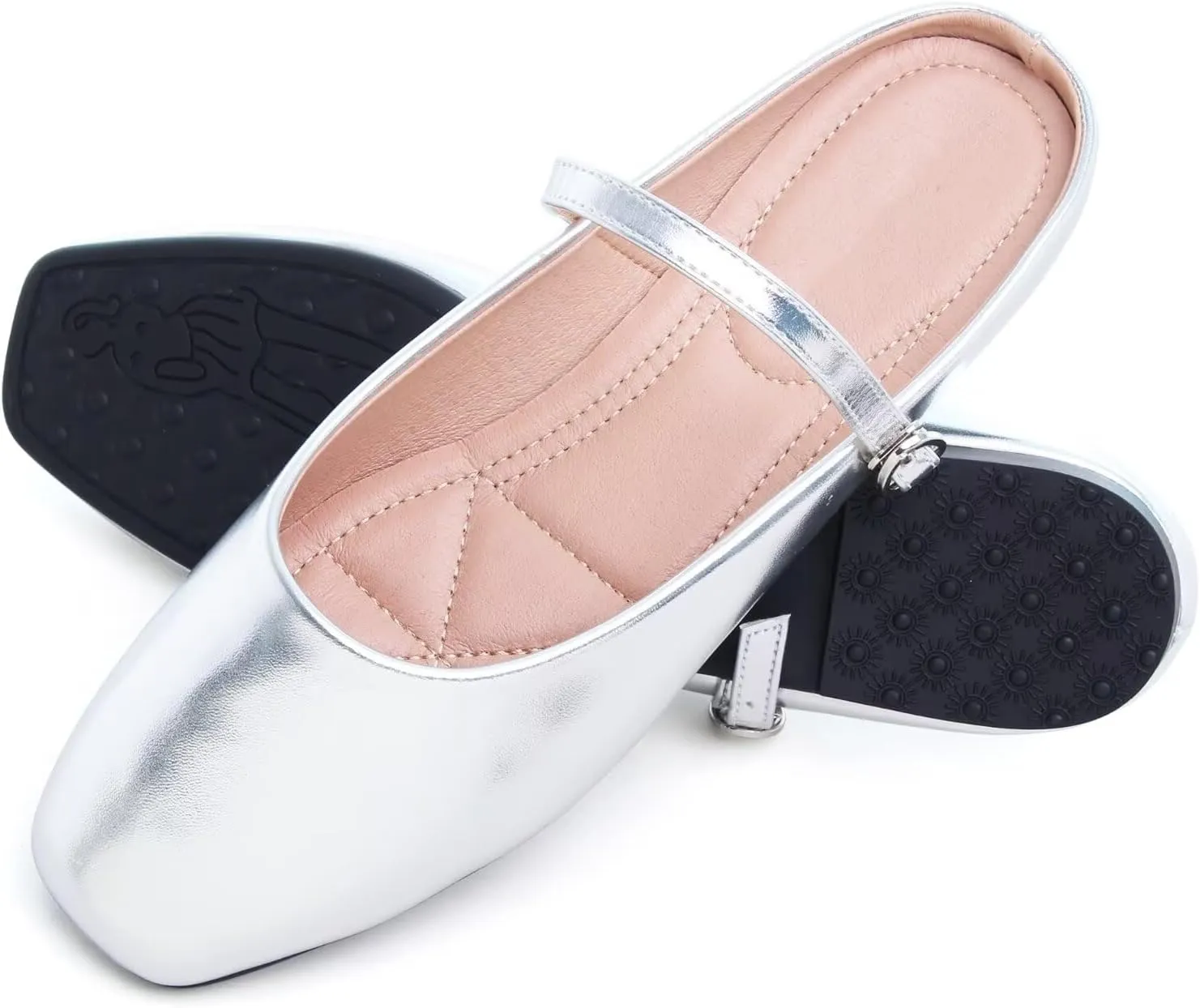 HuangTaiJi Qing Women's Closed Square Toe Backless Low Heeled Mule Slippers Casual Loafers Slip on Flat Shoes