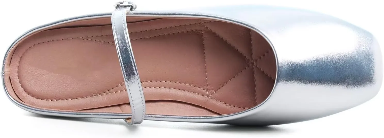 HuangTaiJi Qing Women's Closed Square Toe Backless Low Heeled Mule Slippers Casual Loafers Slip on Flat Shoes