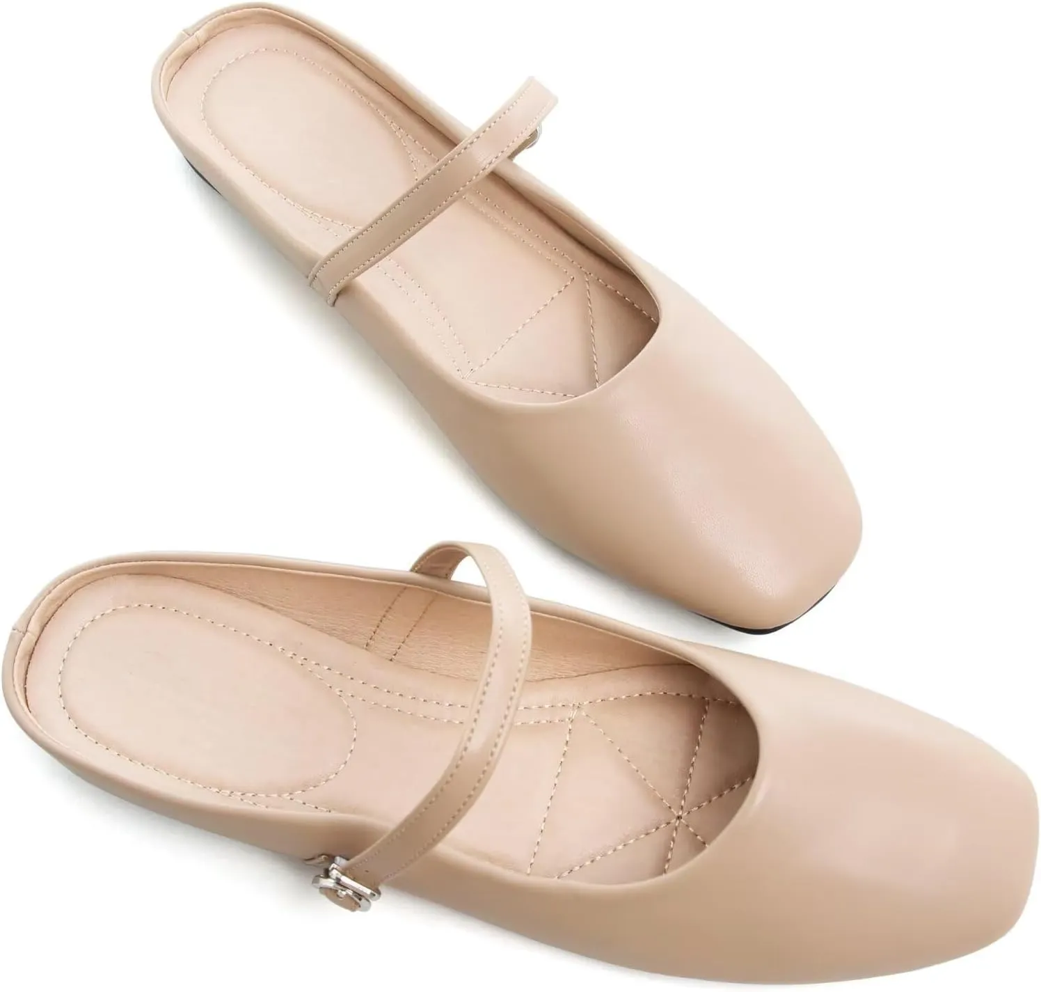 HuangTaiJi Qing Women's Closed Square Toe Backless Low Heeled Mule Slippers Casual Loafers Slip on Flat Shoes