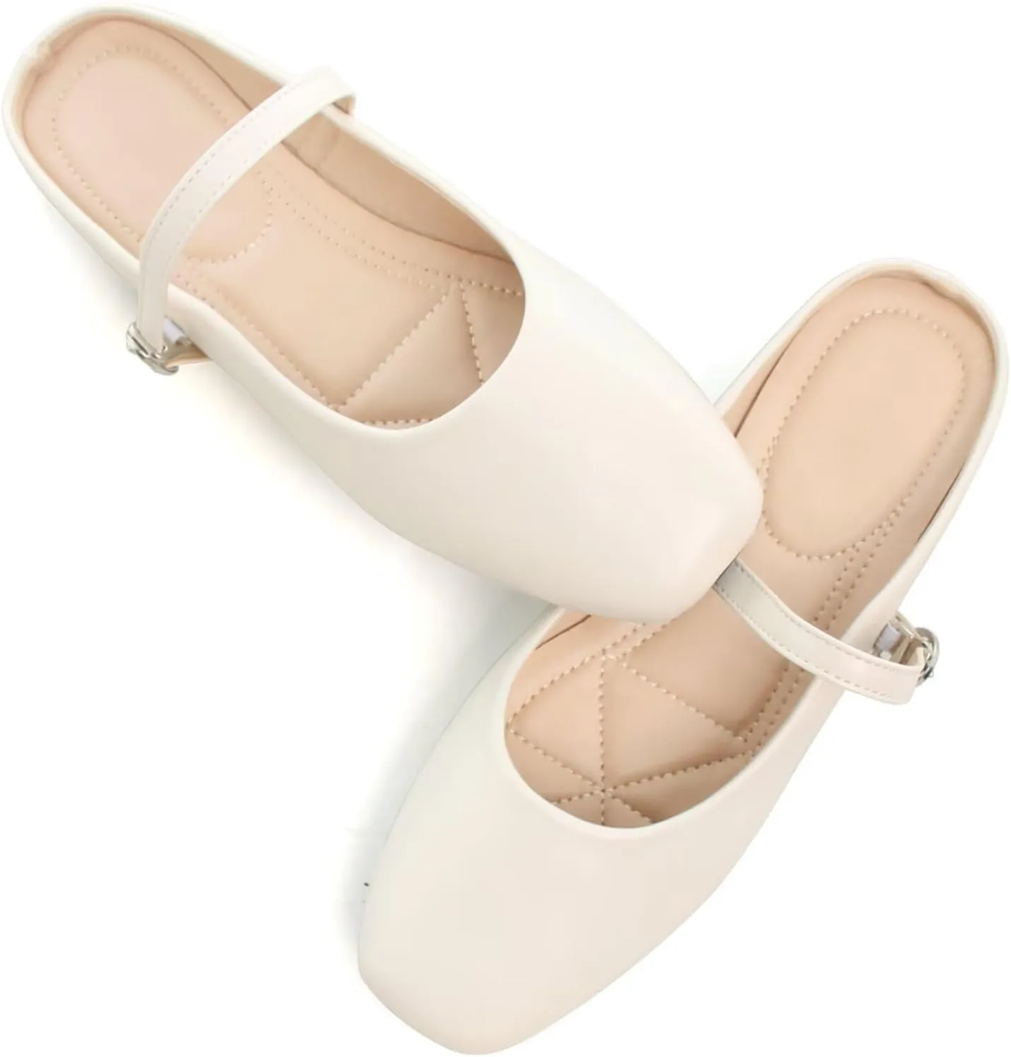 HuangTaiJi Qing Women's Closed Square Toe Backless Low Heeled Mule Slippers Casual Loafers Slip on Flat Shoes