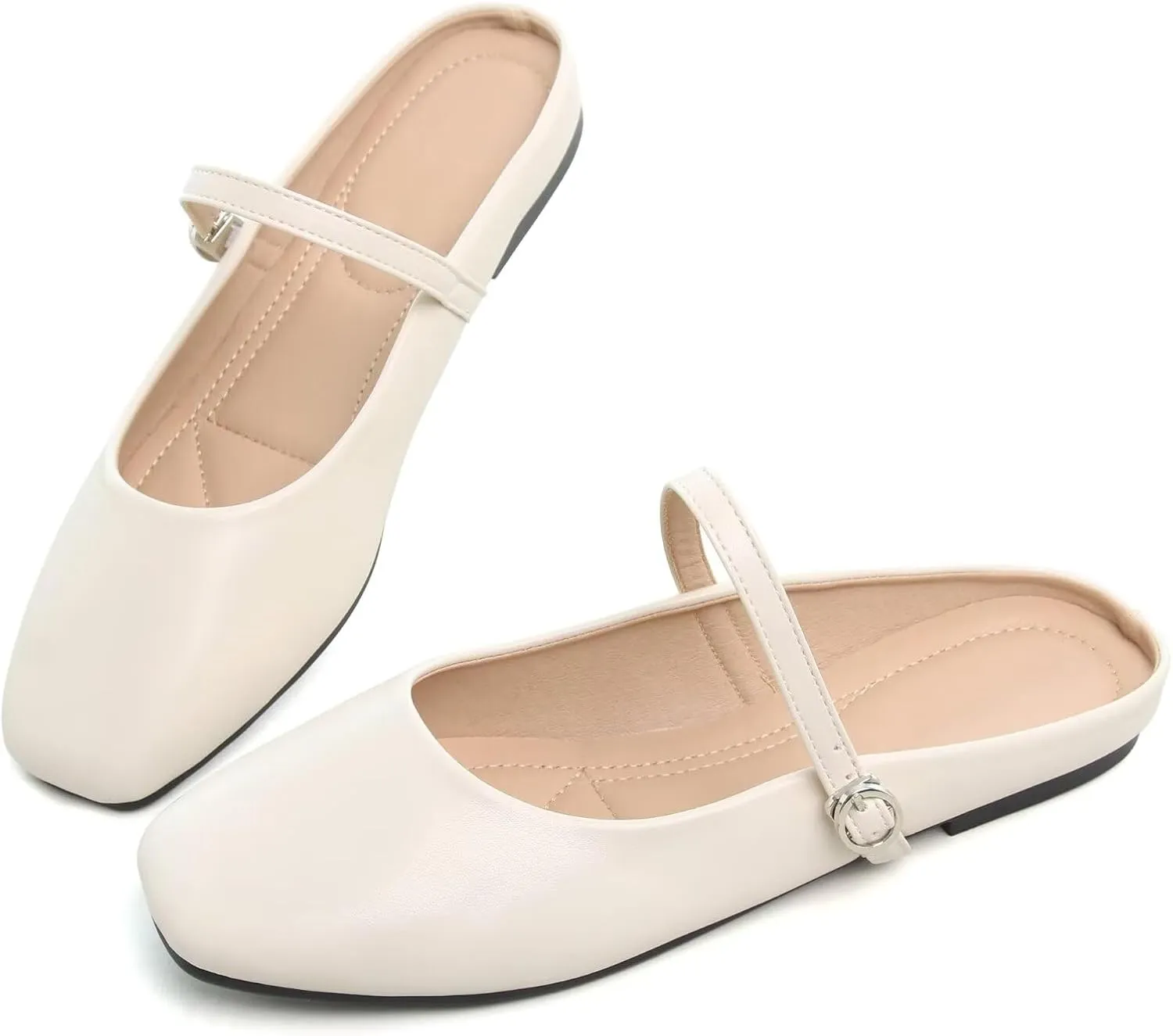 HuangTaiJi Qing Women's Closed Square Toe Backless Low Heeled Mule Slippers Casual Loafers Slip on Flat Shoes