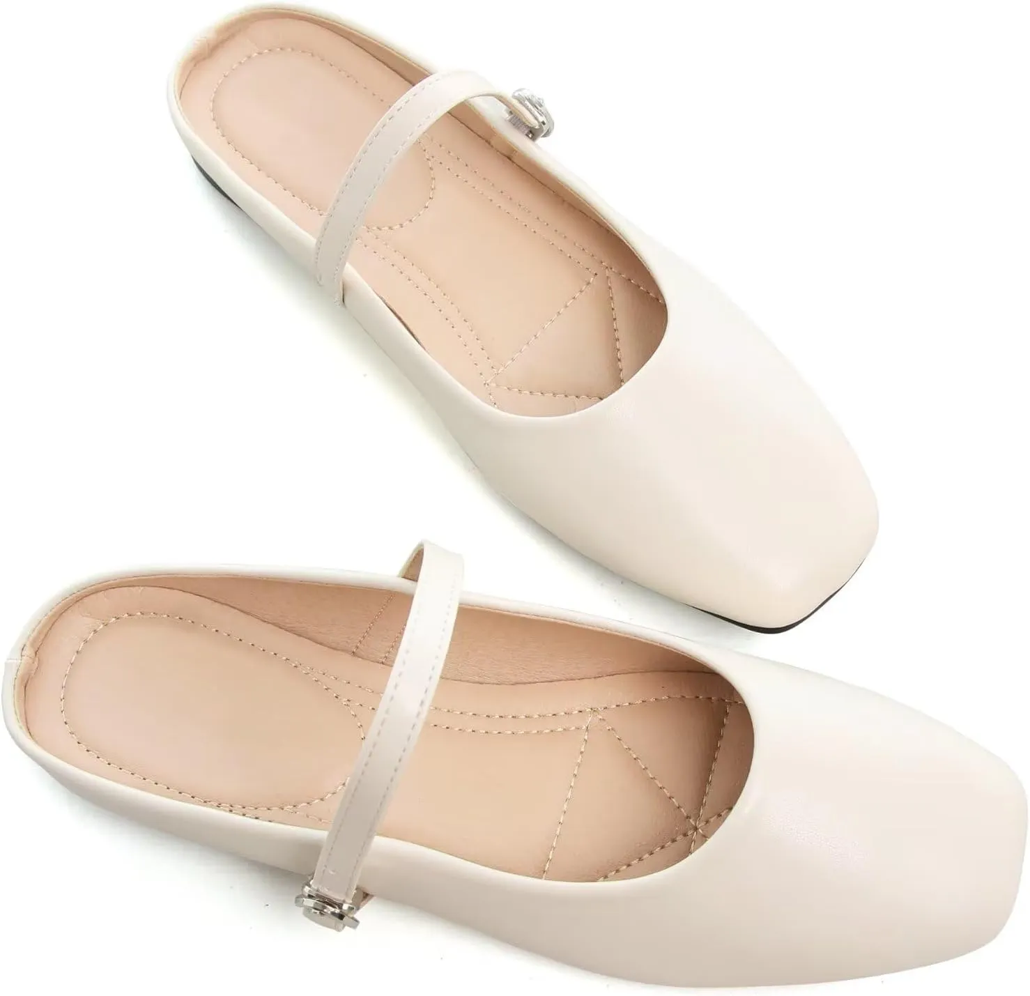 HuangTaiJi Qing Women's Closed Square Toe Backless Low Heeled Mule Slippers Casual Loafers Slip on Flat Shoes