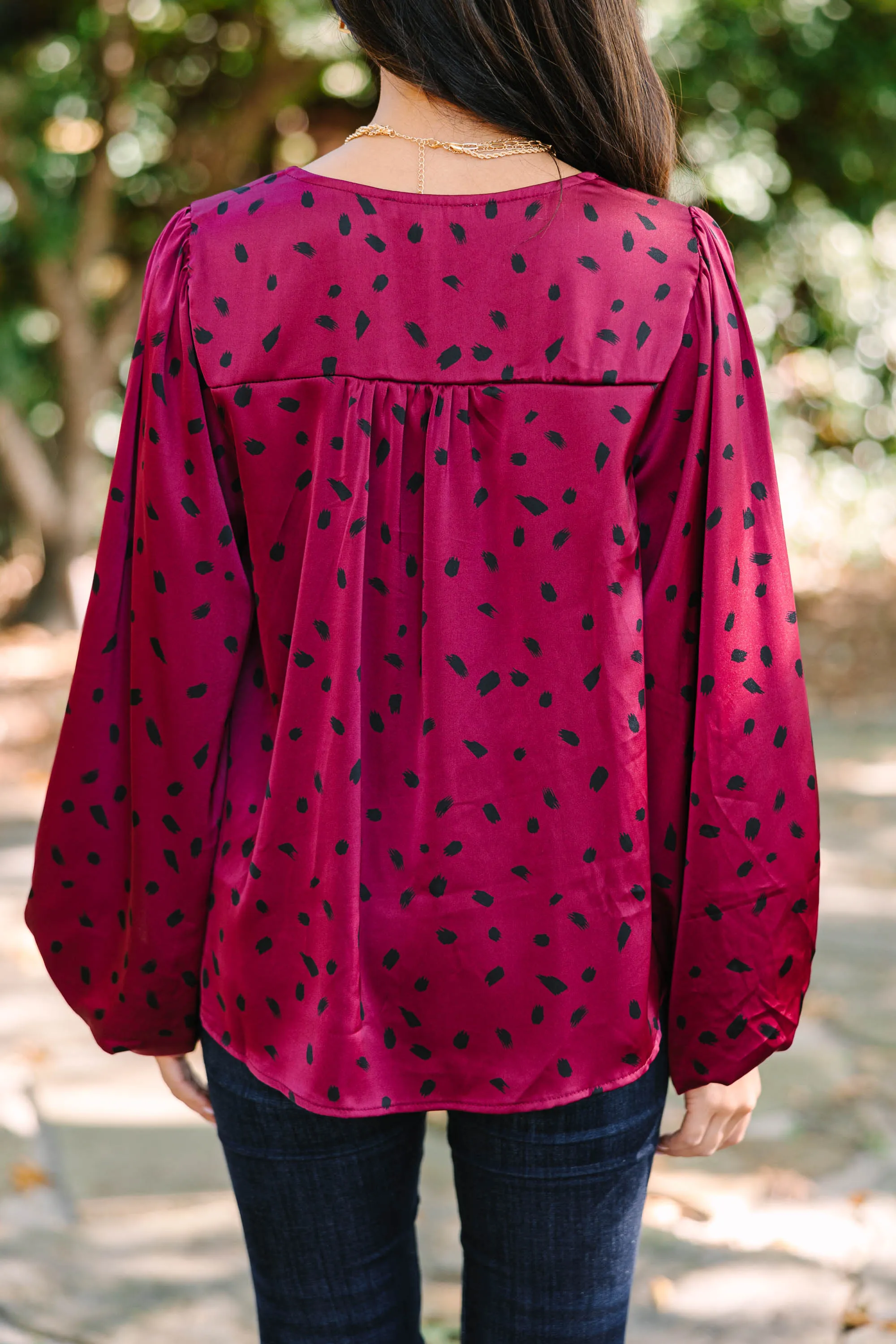 I Believe In You Burgundy Red Spotted Blouse