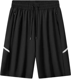 Ice Silk Shorts Men Loose Breathable Waterproof Quick-Drying Sports Running Casual Elastic Five-Point Pants