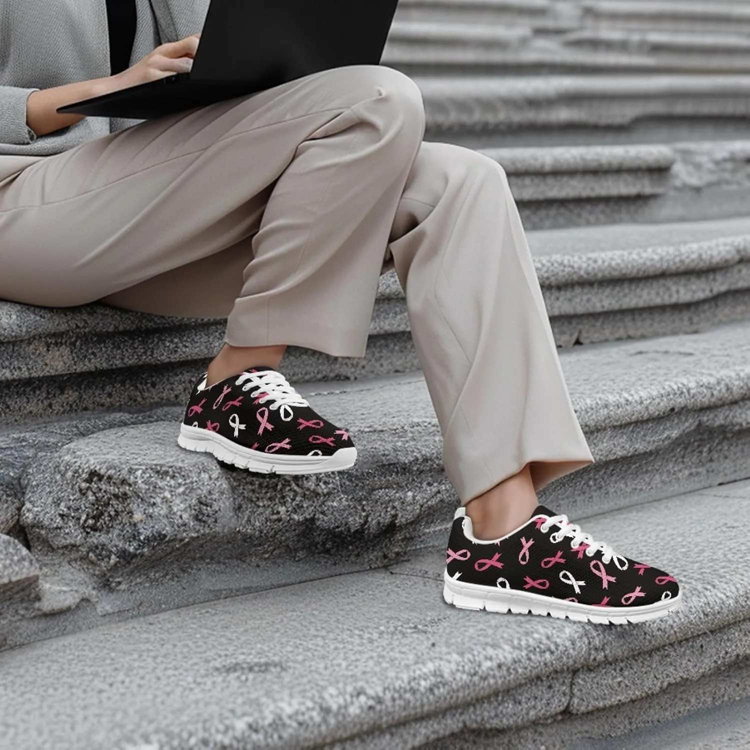 INSTANTARTS Women's Walking Shoes Air Mesh Running Shoes Non-Slip Lace Up Fashion Sneakers