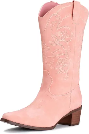 IUV Cowboy Boots For Women Pointy Toe Women's Western Boots Cowgirl Boots Mid Calf Boots