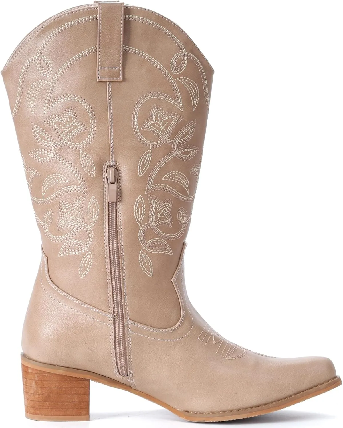 IXU Cowboy Boots For Women Wide Calf Pointy Toe Cowgirl Boots Mid Calf Western Boots