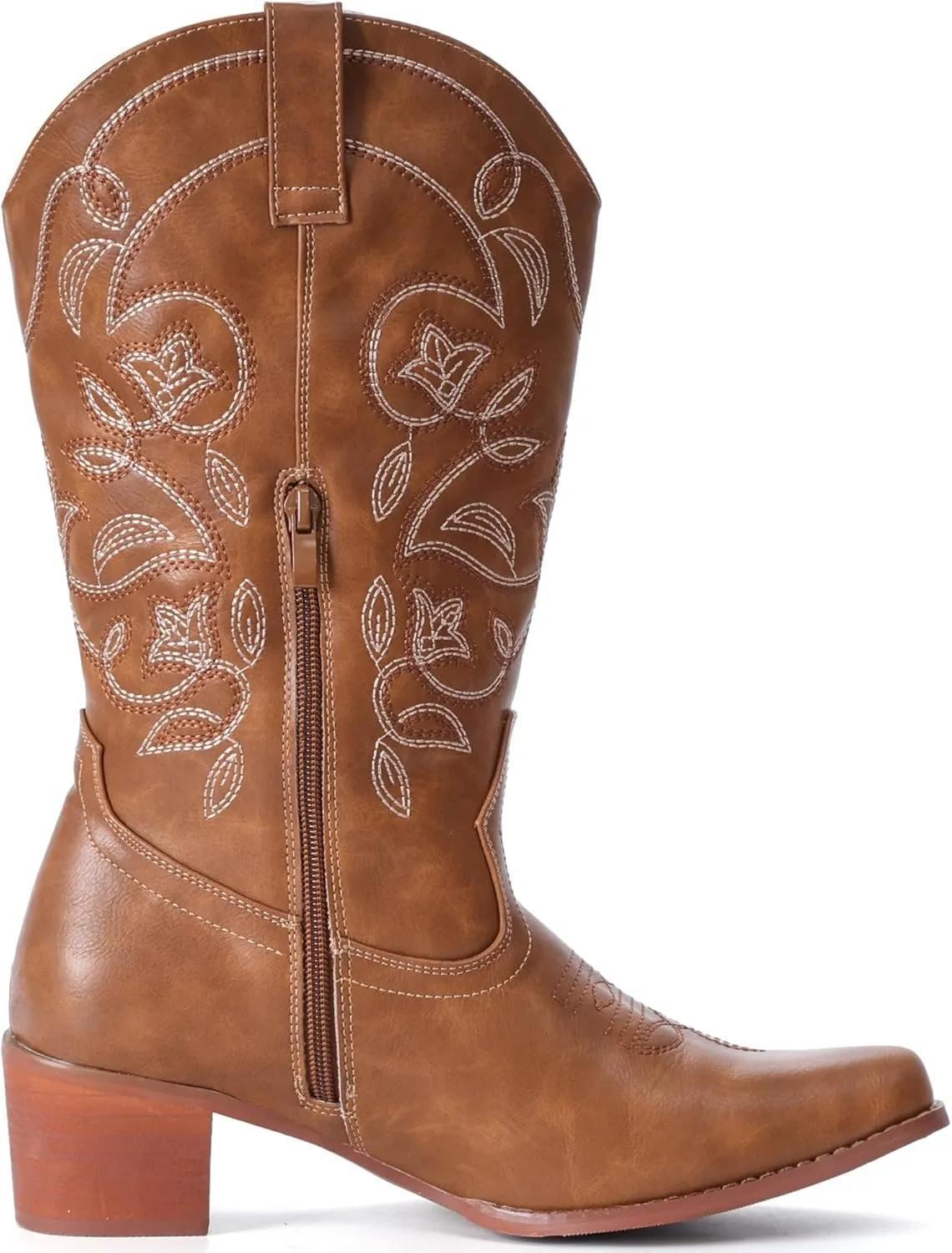IXU Cowboy Boots For Women Wide Calf Pointy Toe Cowgirl Boots Mid Calf Western Boots