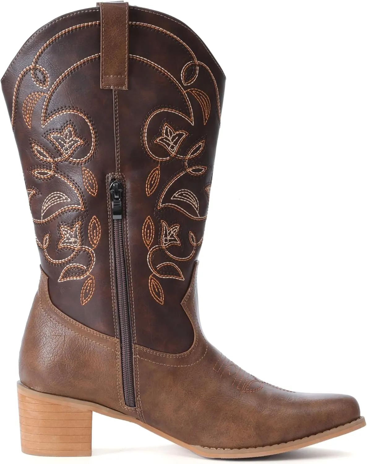 IXU Cowboy Boots For Women Wide Calf Pointy Toe Cowgirl Boots Mid Calf Western Boots