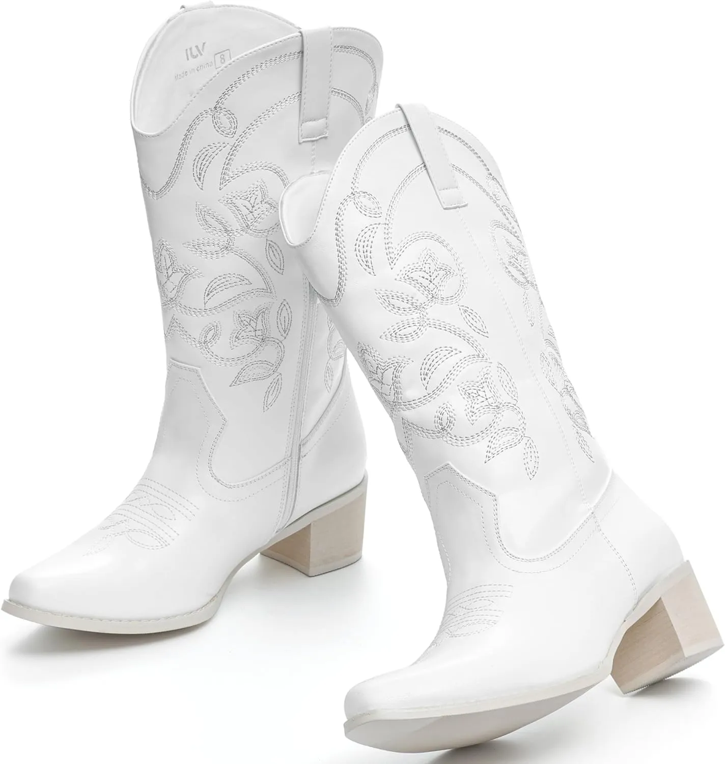 IXU Cowboy Boots For Women Wide Calf Pointy Toe Cowgirl Boots Mid Calf Western Boots
