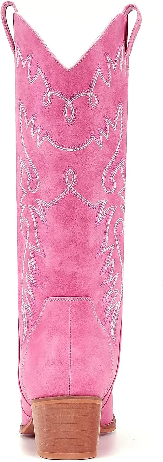 IXU Cowboy Boots Women Pointy Toe Women's Mid Calf Western Cowgirl Boots