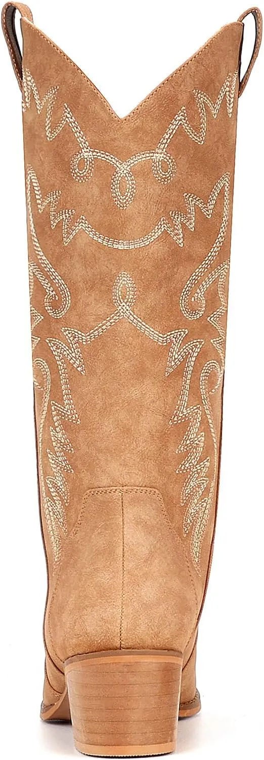 IXU Cowboy Boots Women Pointy Toe Women's Mid Calf Western Cowgirl Boots