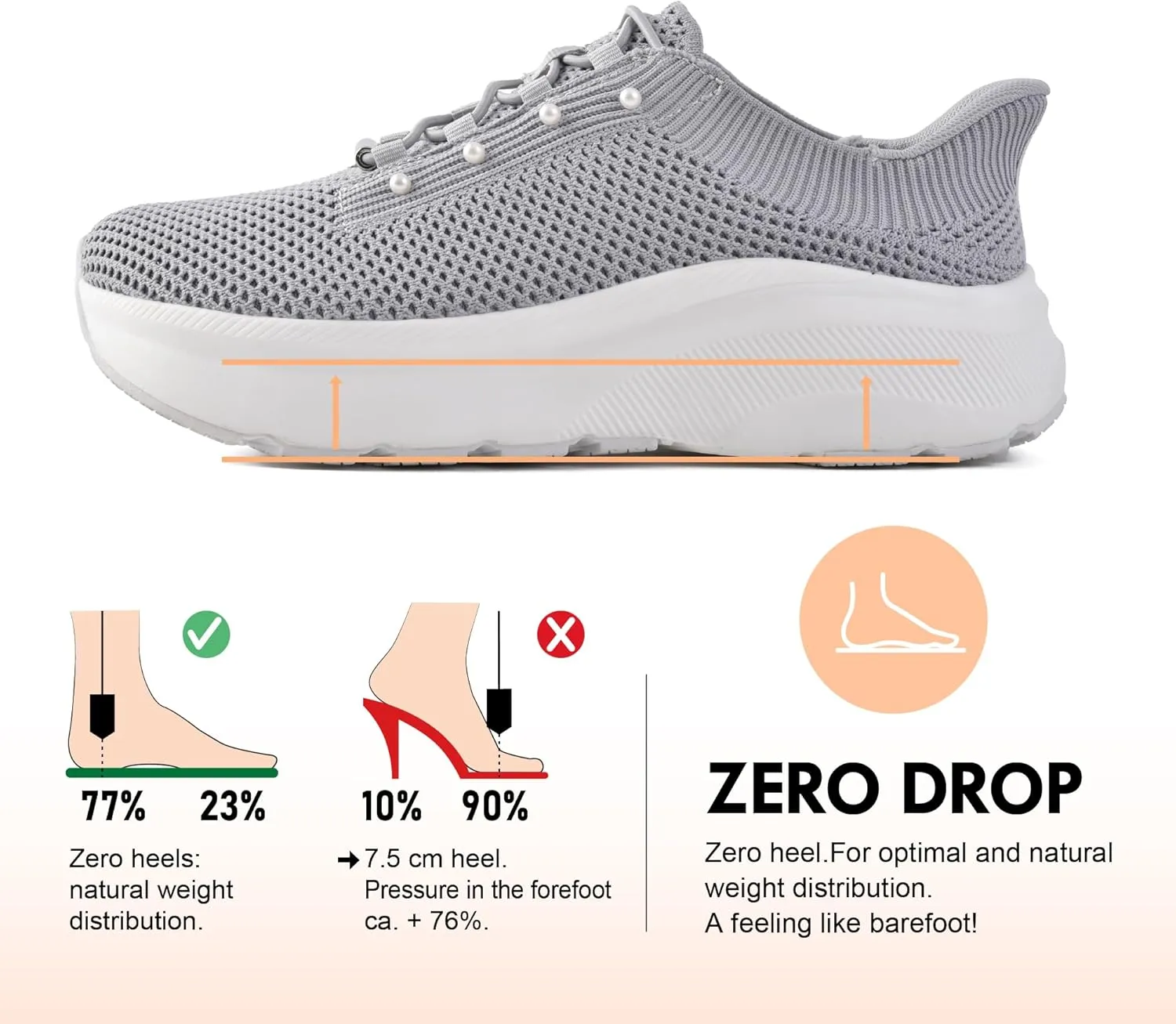 JACKSHIBO Women's Wide Toe Box Slip in Hands Free Shoes Arch Support Slip On Wide Sneaker Orthopedic Thick Cushioning Walking Shoes