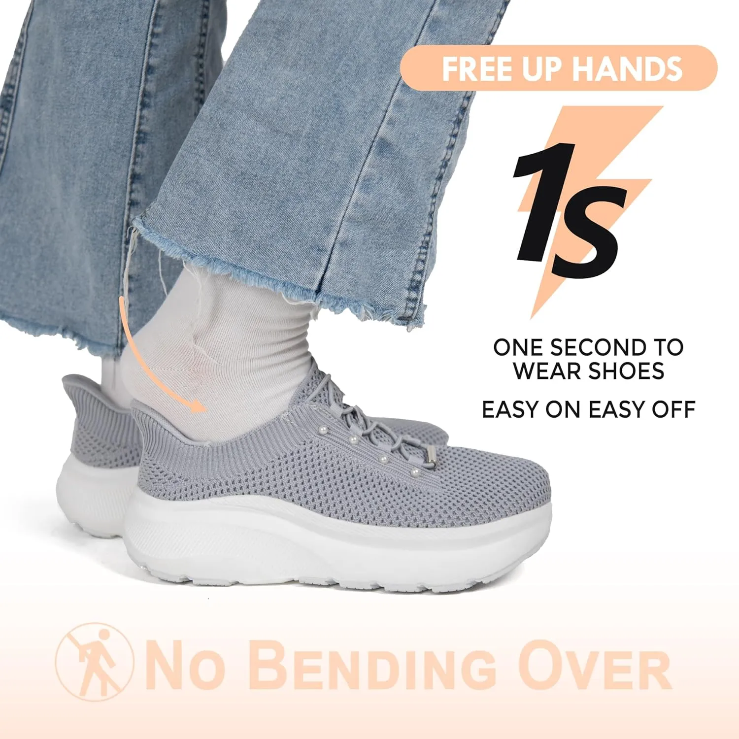 JACKSHIBO Women's Wide Toe Box Slip in Hands Free Shoes Arch Support Slip On Wide Sneaker Orthopedic Thick Cushioning Walking Shoes