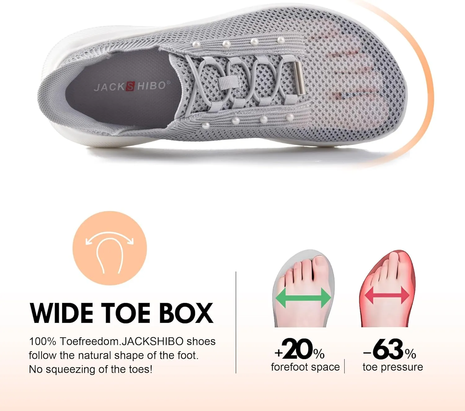 JACKSHIBO Women's Wide Toe Box Slip in Hands Free Shoes Arch Support Slip On Wide Sneaker Orthopedic Thick Cushioning Walking Shoes