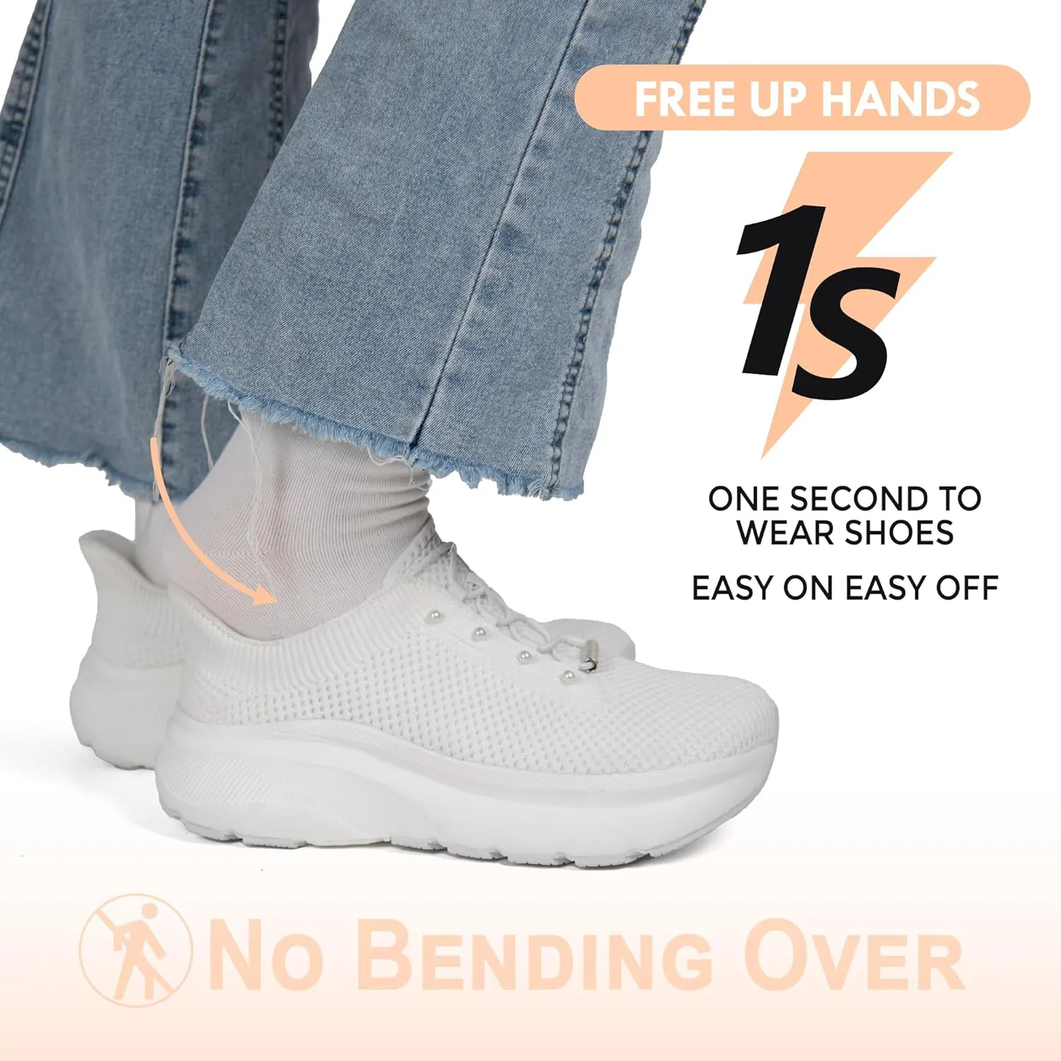 JACKSHIBO Women's Wide Toe Box Slip in Hands Free Shoes Arch Support Slip On Wide Sneaker Orthopedic Thick Cushioning Walking Shoes