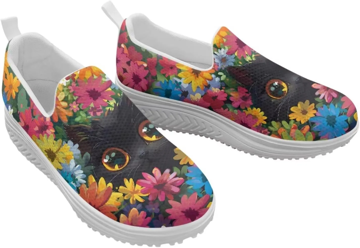 Jeiento Womens Platform Fashion Sneakers with Rocker Bottom Low Top Tennis Shoes Slip-On Walking Sneaker Work,Athletic,Casual Footwear