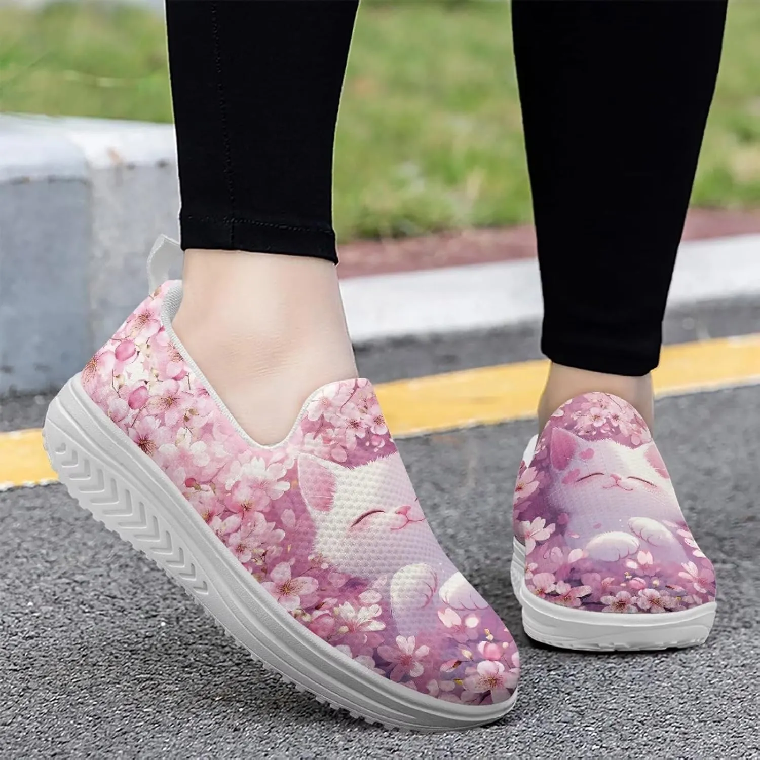 Jeiento Womens Platform Fashion Sneakers with Rocker Bottom Low Top Tennis Shoes Slip-On Walking Sneaker Work,Athletic,Casual Footwear
