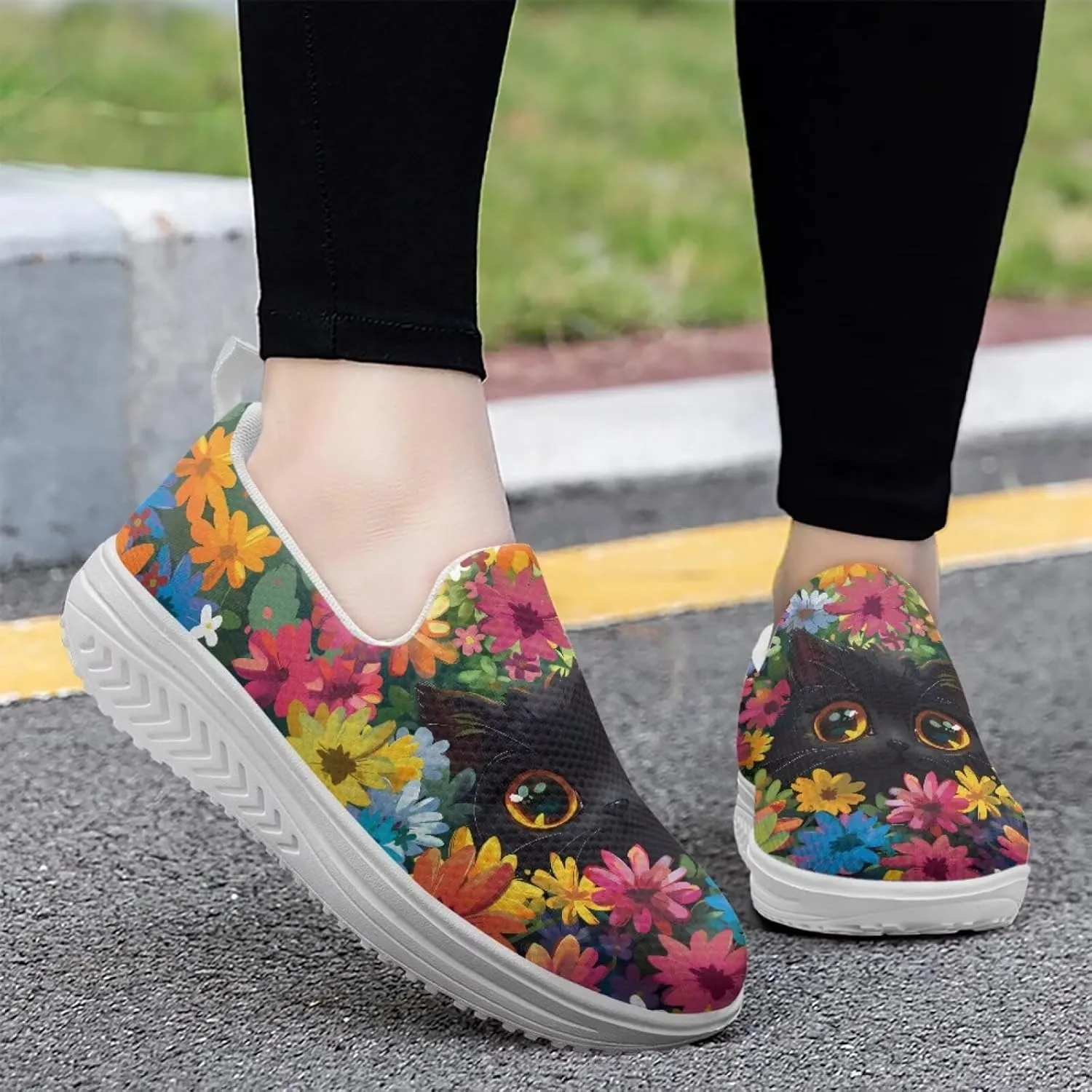 Jeiento Womens Platform Fashion Sneakers with Rocker Bottom Low Top Tennis Shoes Slip-On Walking Sneaker Work,Athletic,Casual Footwear