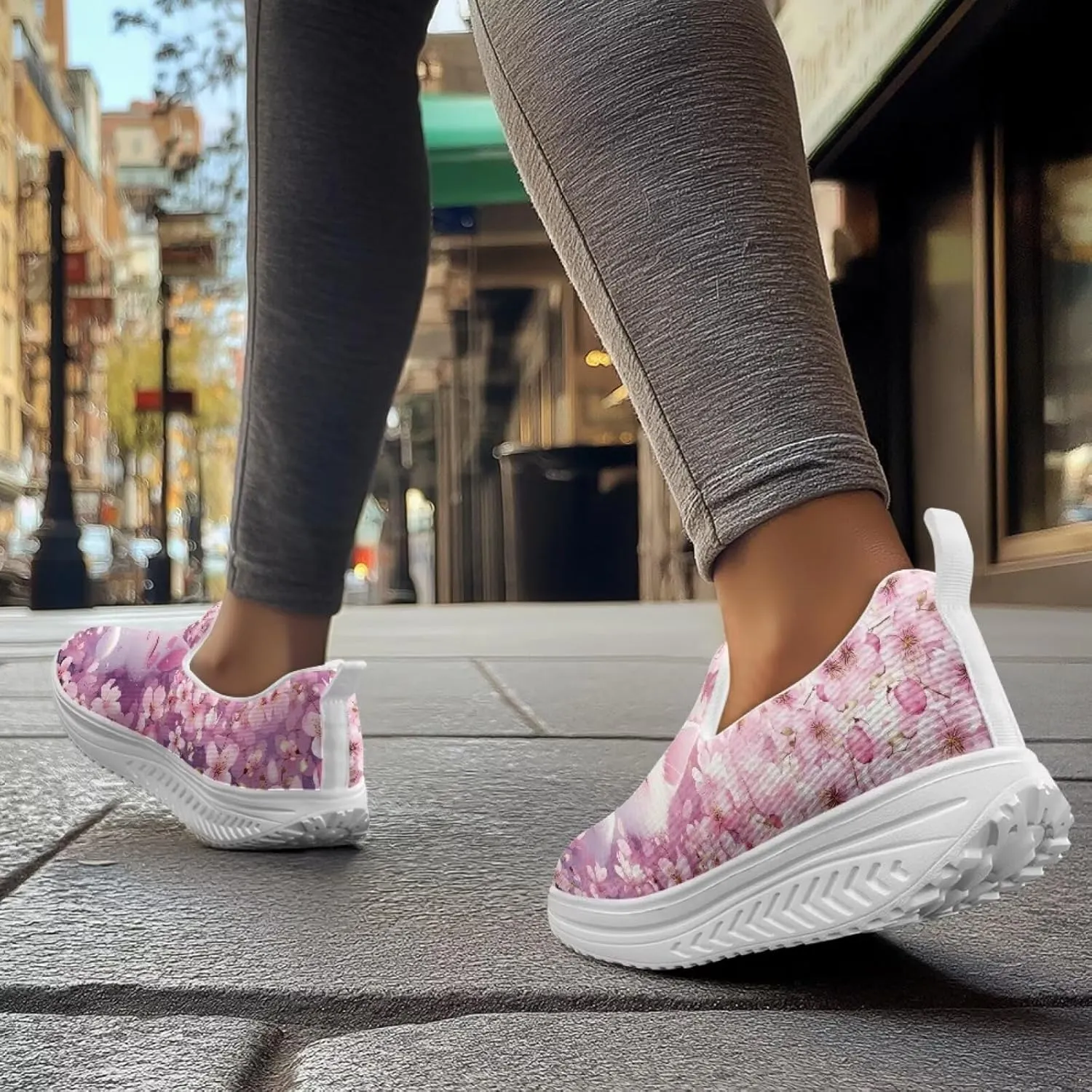 Jeiento Womens Platform Fashion Sneakers with Rocker Bottom Low Top Tennis Shoes Slip-On Walking Sneaker Work,Athletic,Casual Footwear