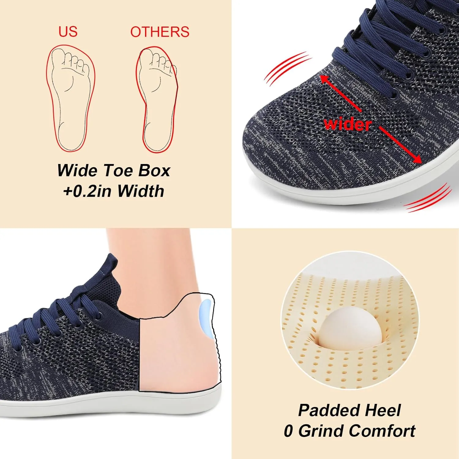JIASUQI Men's Walking Shoes Wide Toe Sneakers with Arch Support Barefoot Shoes for Men