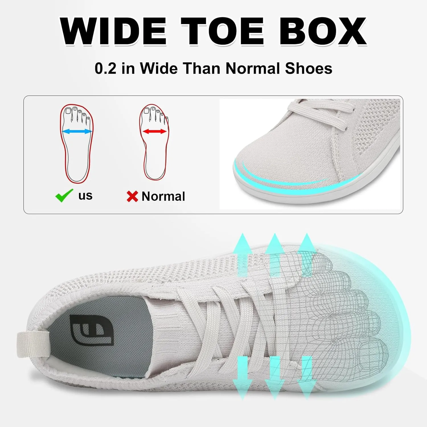 JOINFREE Women's Minimalist Walking Shoes Wide Toe Barefoot Shoes Zero Drop Casual Sneakers Breathable Slip On Tennis Shoes