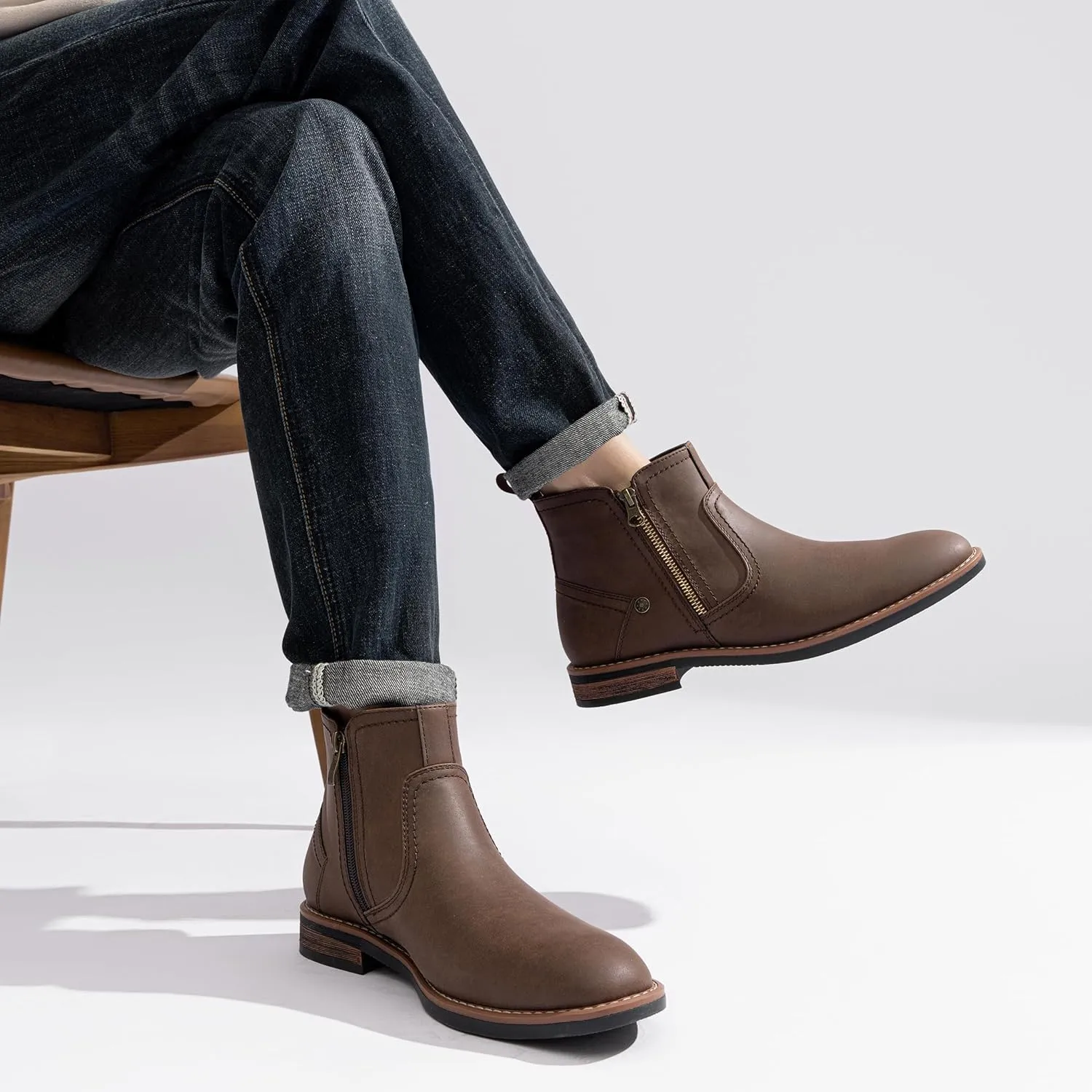 Jousen Mens Chukka Boots Side Zipper Causal Pull On Dress Boots For Men