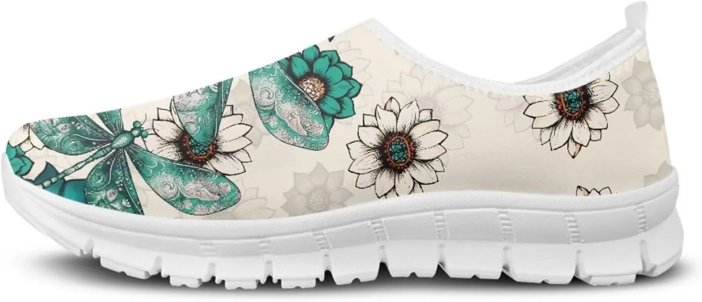JoyLamoria Butterfly on Marble Canvas Shoes Slip On Fashion Sneakers Low Top Walking Flats Art Travel Shoes for Women