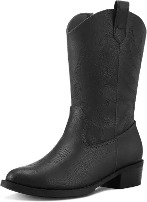 K KomForme Cowboy Boots for Girls and Boys Western Mid-Calf Pointed-Toe Cowgirl Boots (Toddler/Little Kid/Big Kid)