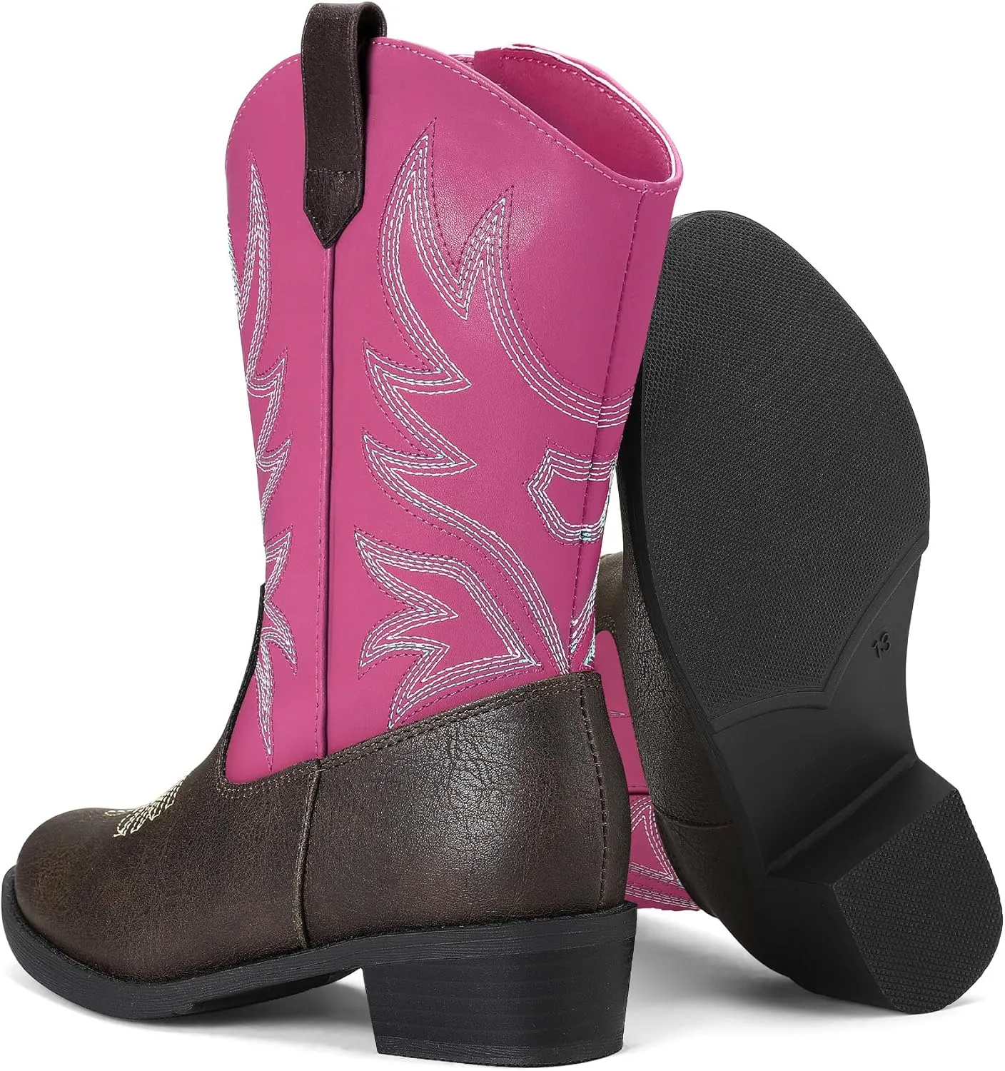 K KomForme Cowboy Boots for Girls and Boys Western Mid-Calf Pointed-Toe Cowgirl Boots (Toddler/Little Kid/Big Kid)