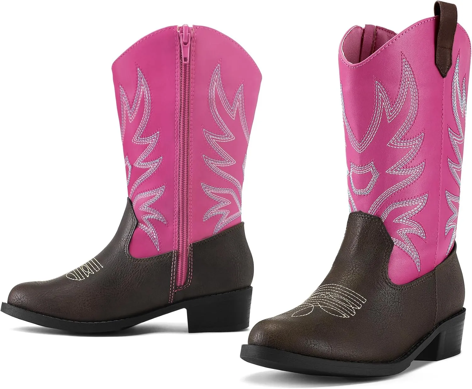 K KomForme Cowboy Boots for Girls and Boys Western Mid-Calf Pointed-Toe Cowgirl Boots (Toddler/Little Kid/Big Kid)