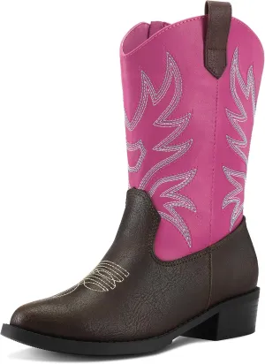 K KomForme Cowboy Boots for Girls and Boys Western Mid-Calf Pointed-Toe Cowgirl Boots (Toddler/Little Kid/Big Kid)