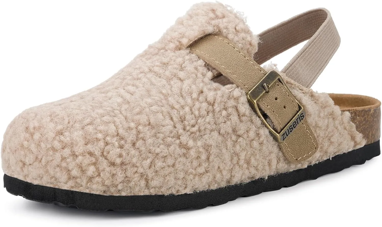 Kids Clogs Toddler Fuzzy Clog Slippers with Strap Boys Girls Cork Footbed Mules Classic Slip On Fleece Potato Shoes with Adjustable Buckle