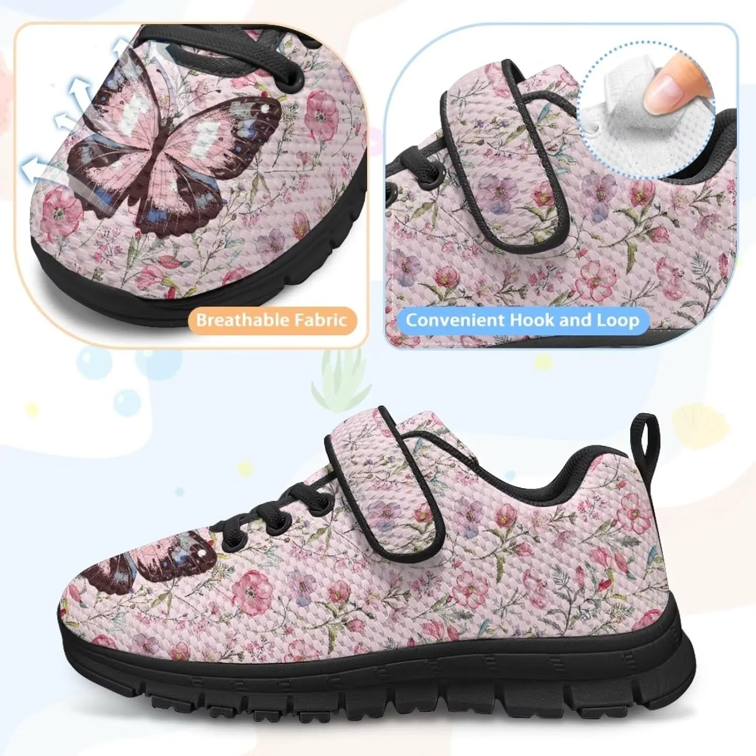 Kids Cute Sneakers for Girls School Single Buckle Sports Shoes Breathable Lightweight Walking Running Shoes