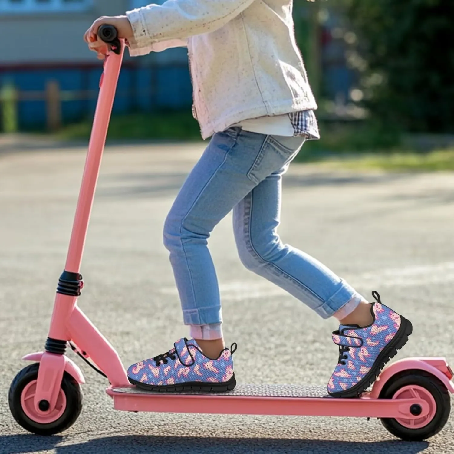 Kids Cute Sneakers for Girls School Single Buckle Sports Shoes Breathable Lightweight Walking Running Shoes