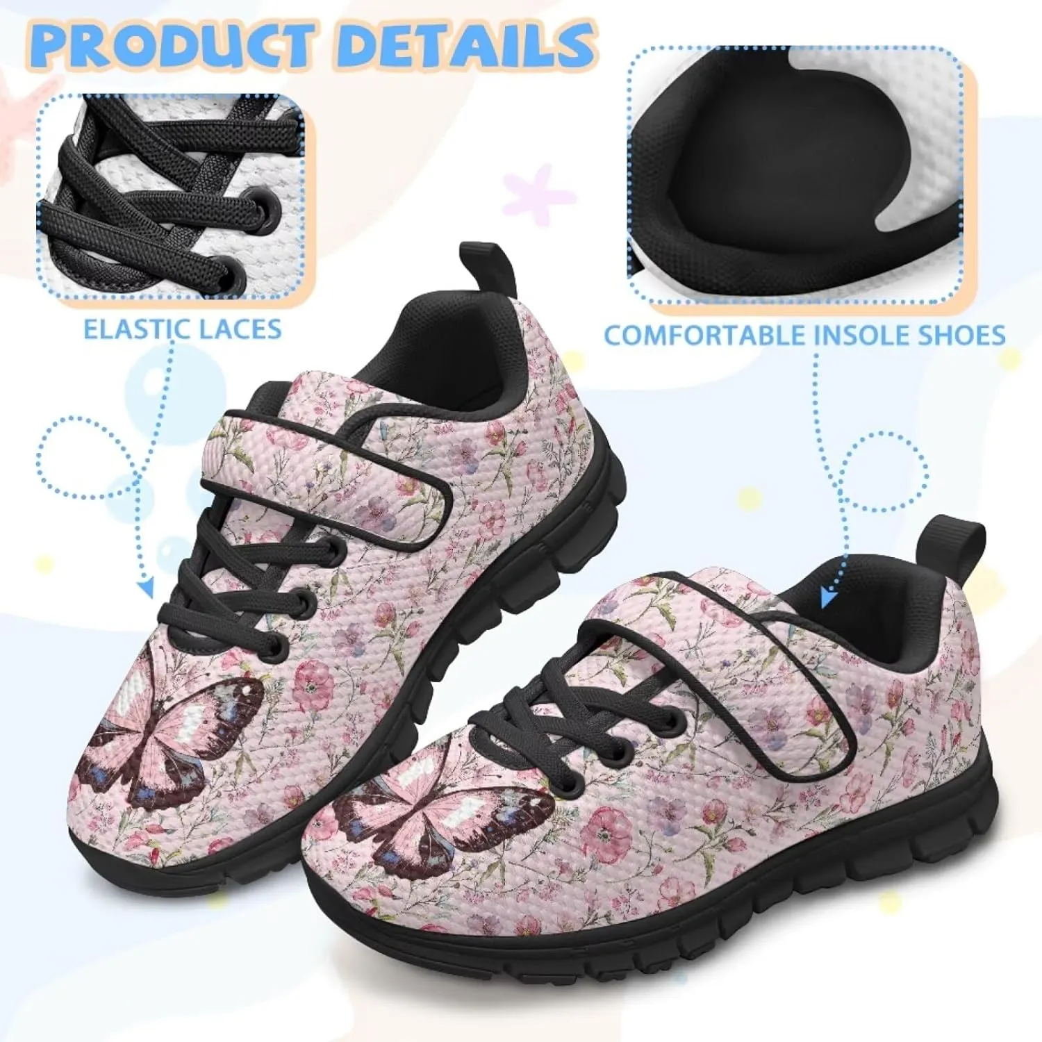 Kids Cute Sneakers for Girls School Single Buckle Sports Shoes Breathable Lightweight Walking Running Shoes