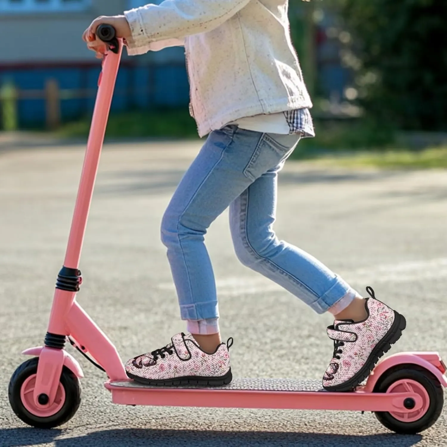 Kids Cute Sneakers for Girls School Single Buckle Sports Shoes Breathable Lightweight Walking Running Shoes