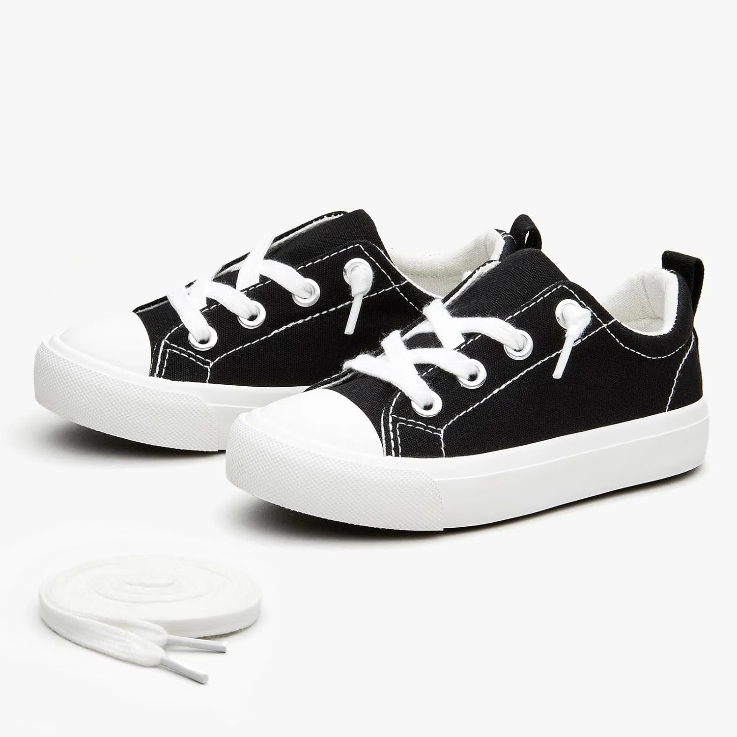 Kids' Low-Top Slip-On Cotton Sneakers, Classic Lace-Up Canvas Shoes for Girls Boys
