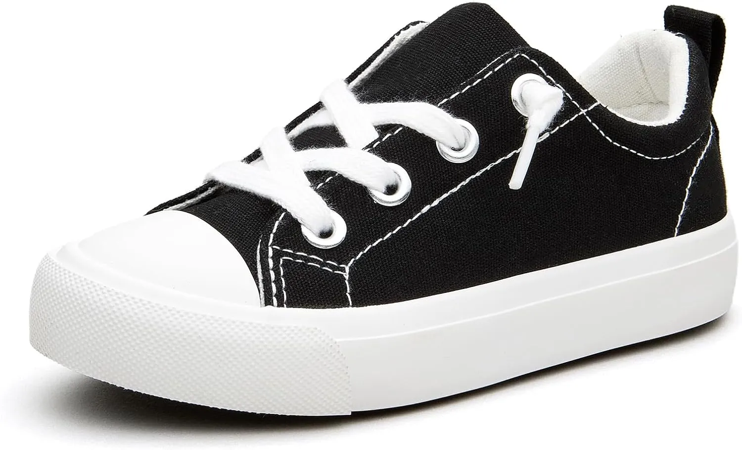 Kids' Low-Top Slip-On Cotton Sneakers, Classic Lace-Up Canvas Shoes for Girls Boys