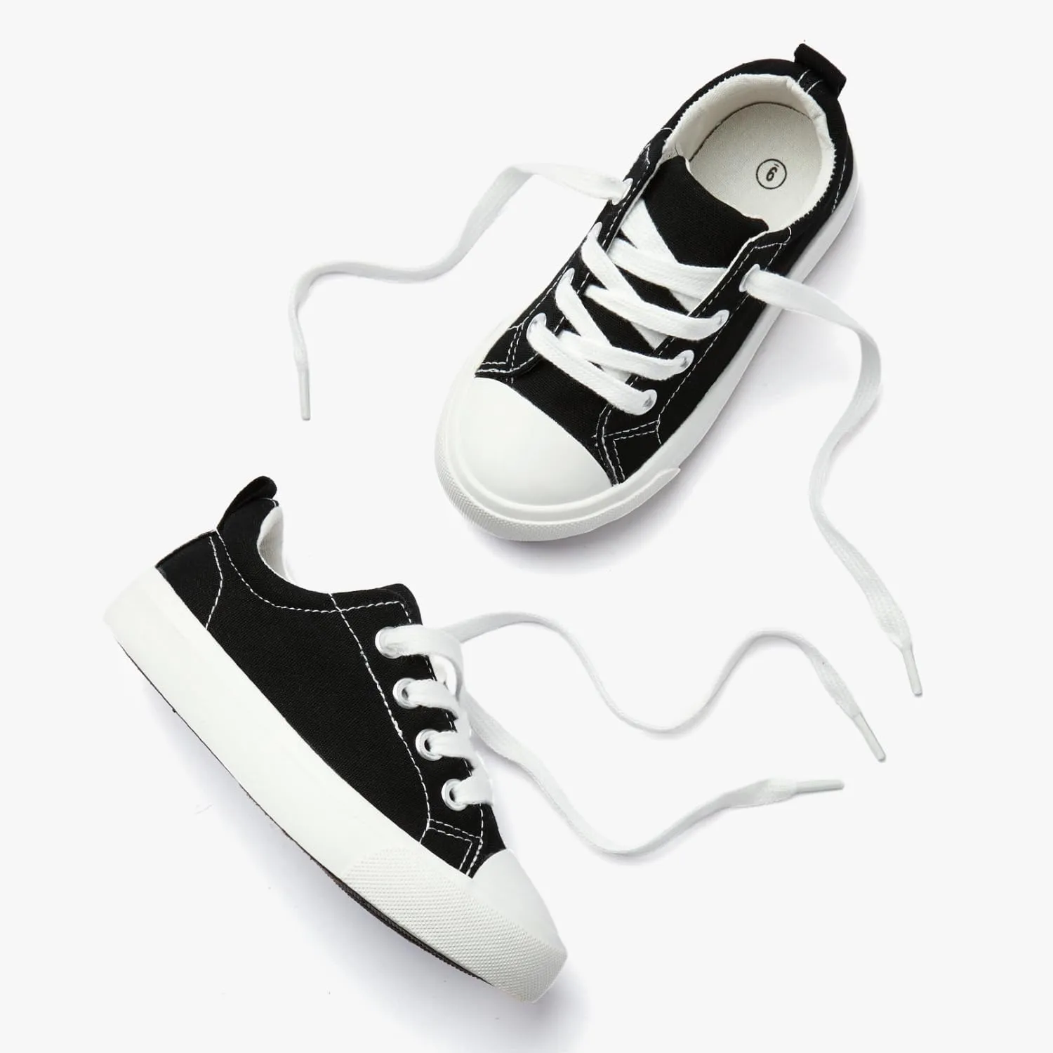 Kids' Low-Top Slip-On Cotton Sneakers, Classic Lace-Up Canvas Shoes for Girls Boys
