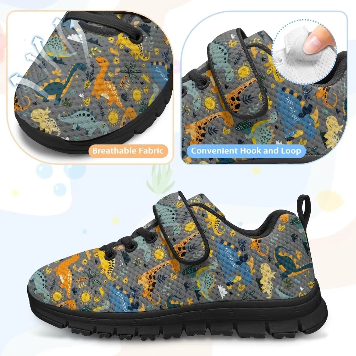 Kids Sneakers Boys Cool Print Running Tennis Shoes Lightweight Breathable Sport Athletic Shoes with One Strap